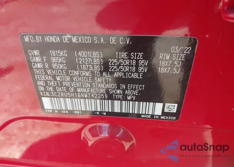 2022 Honda Hr-V 2Wd Sport из США, поврежденный, VIN 3CZRU5H16NM742259